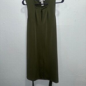 HM Olive Green Sleeveless Keyhole Pleated Shift Dress with Back Tie Size XS